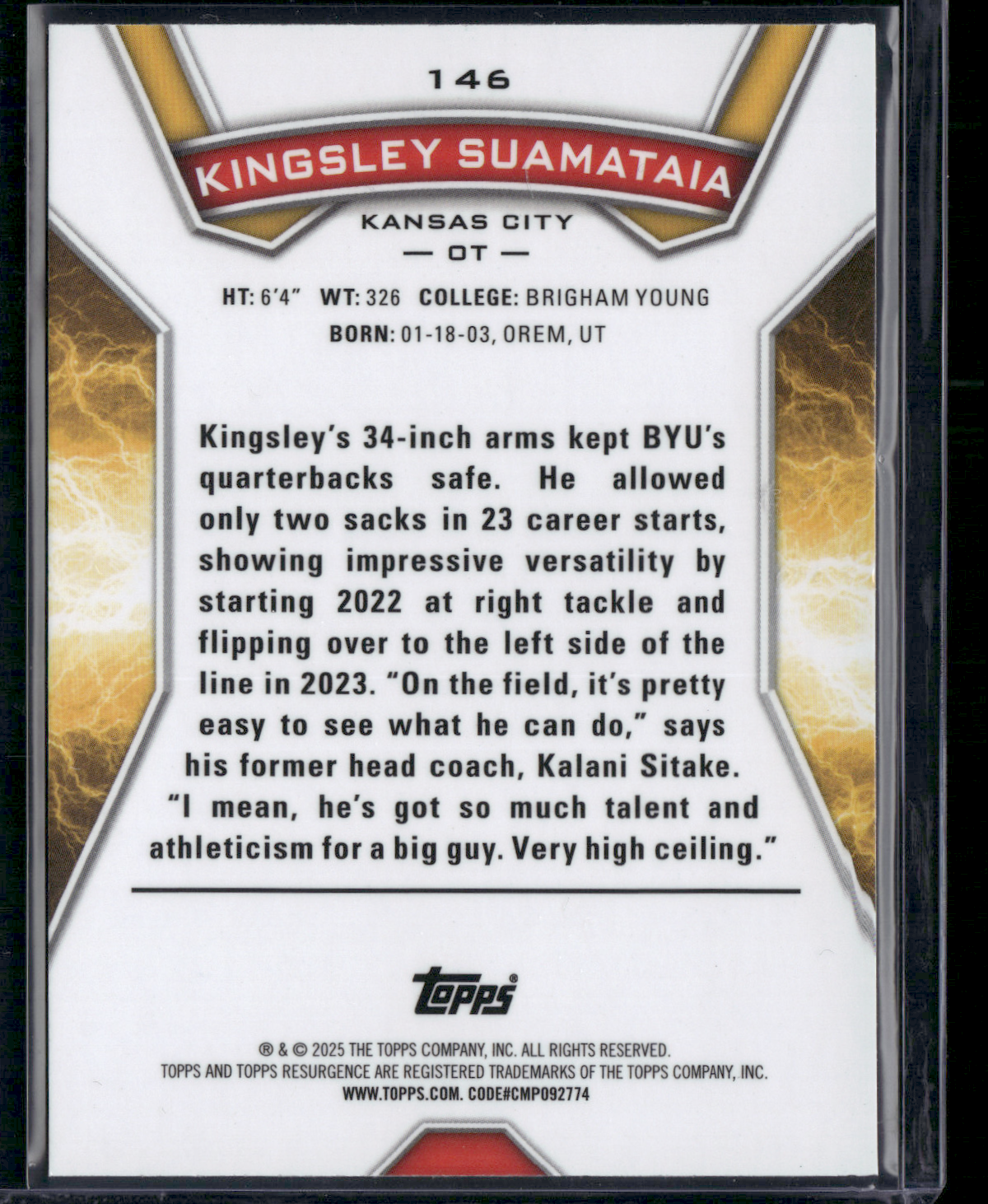 2024 Topps Resurgence KINGSLEY SUAMATAIA #146 Rookie Card RC