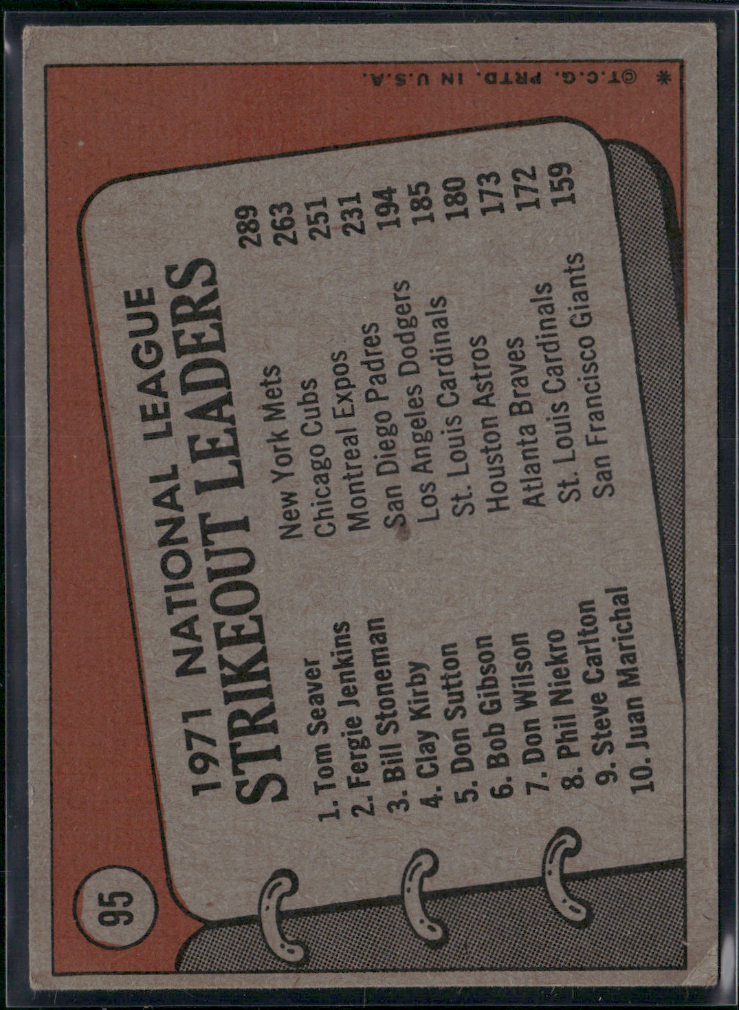 1972 Topps TOM SEAVER/FERGIE JENKINS/STONEMAN #95 1971 NL Strikeout Leaders (VG)