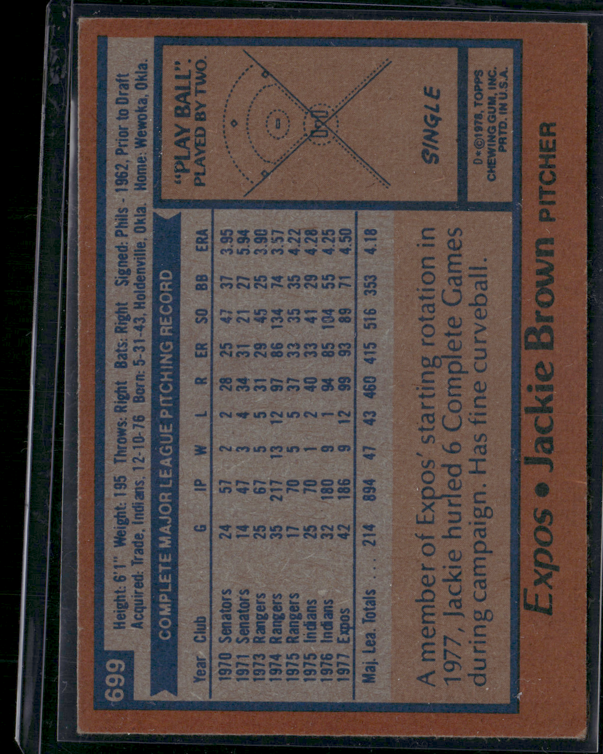 1978 Topps JACKIE BROWN #699 (EX)