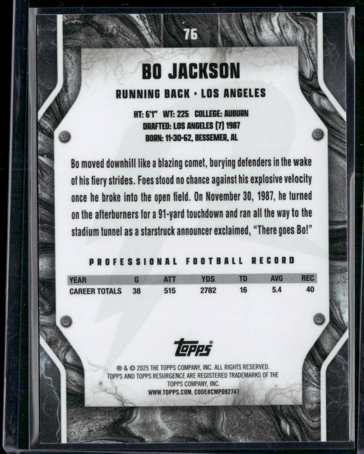 2024 Topps Resurgence BO JACKSON #76 MOLTEN LAVA FOILBOARD