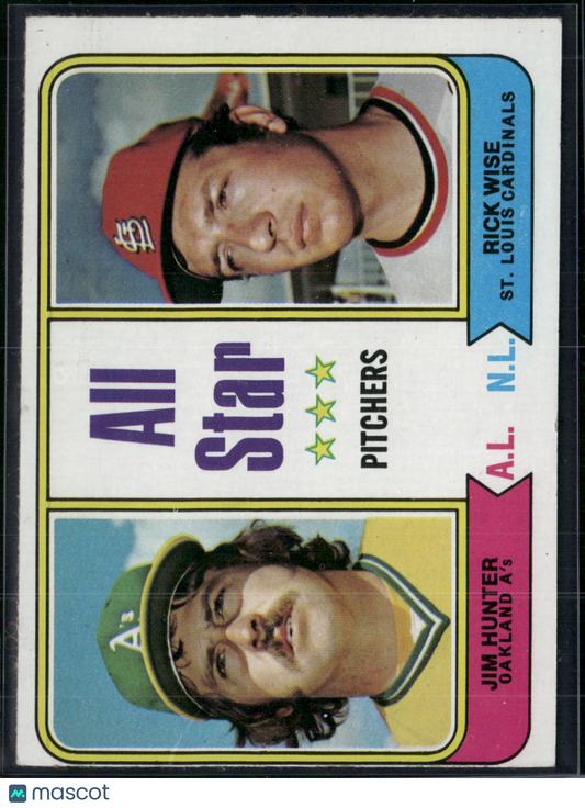 1976 Topps JIM HUNTER/RICK WISE #339 All Star Pitchers Wrinkle (VG)