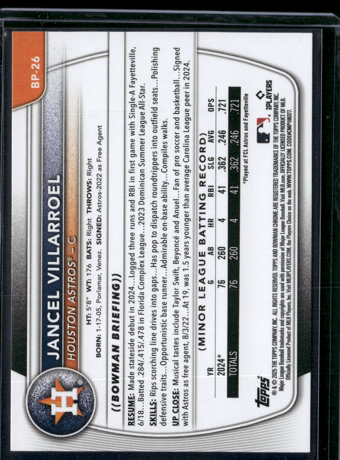 2025 Bowman JANCEL VILLARROEL #BP-26 1st Bowman