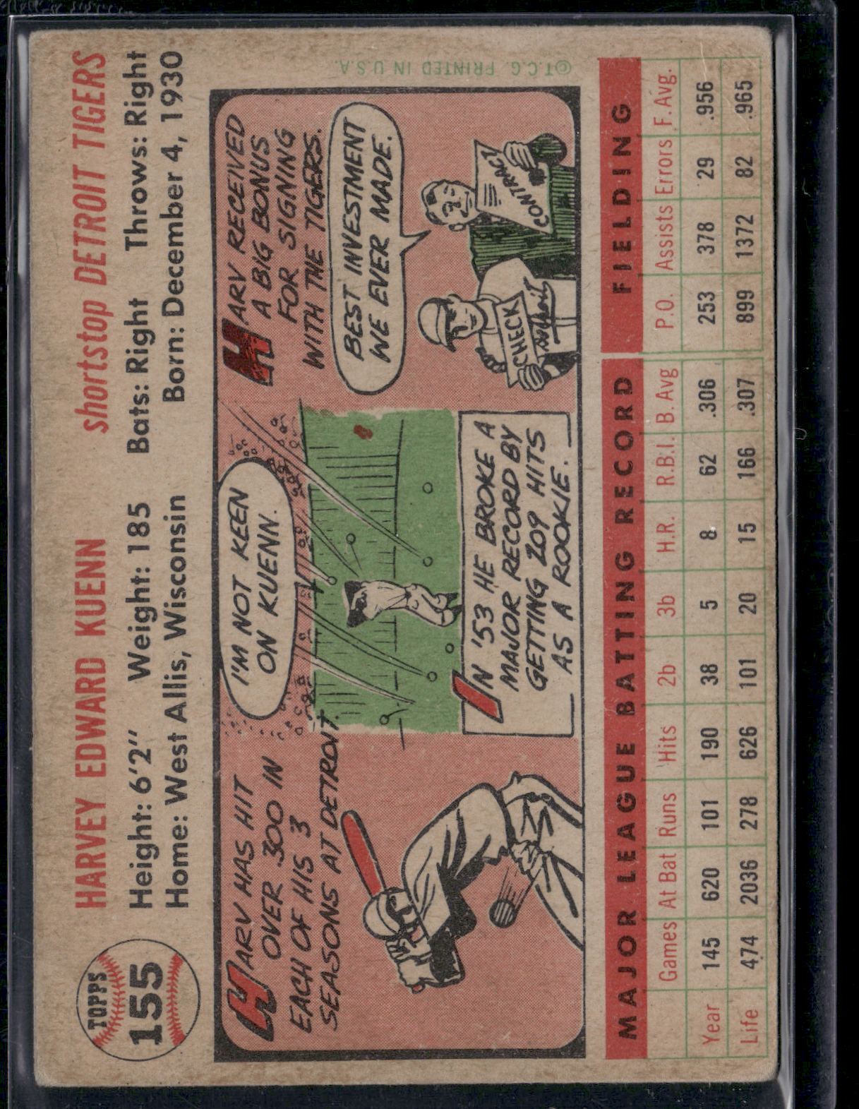 1956 Topps HARVEY KUENN #155 paper loss creasing Wrinkling