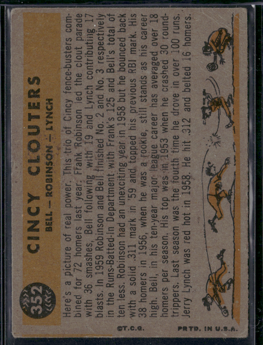 1960 Topps GUS BELL/FRANK ROBINSON/JERRY LYNCH #352 CINCY CLOUTERS