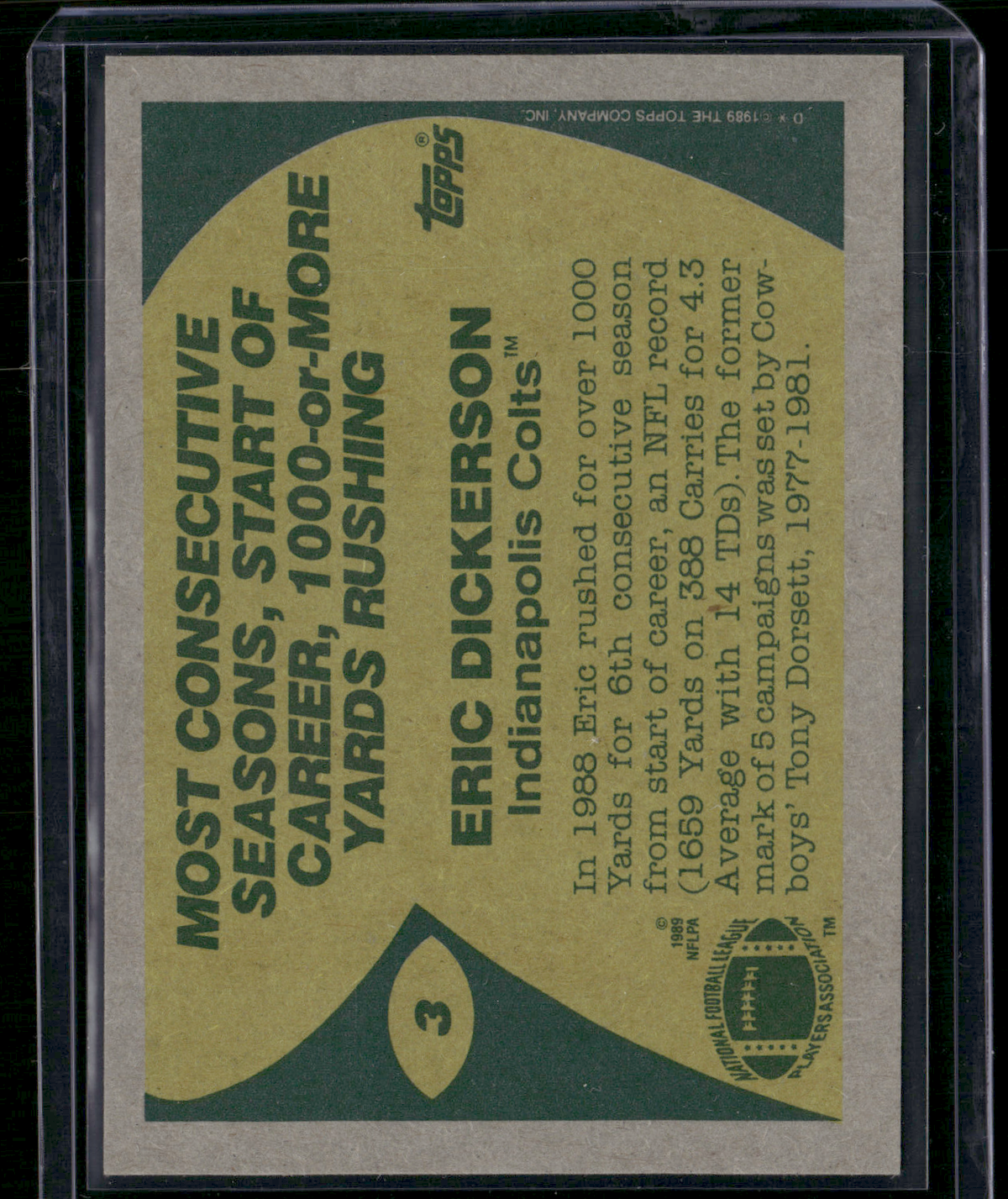 1989 Topps ERIC DICKERSON #3 1988 Record Breakers (NM)