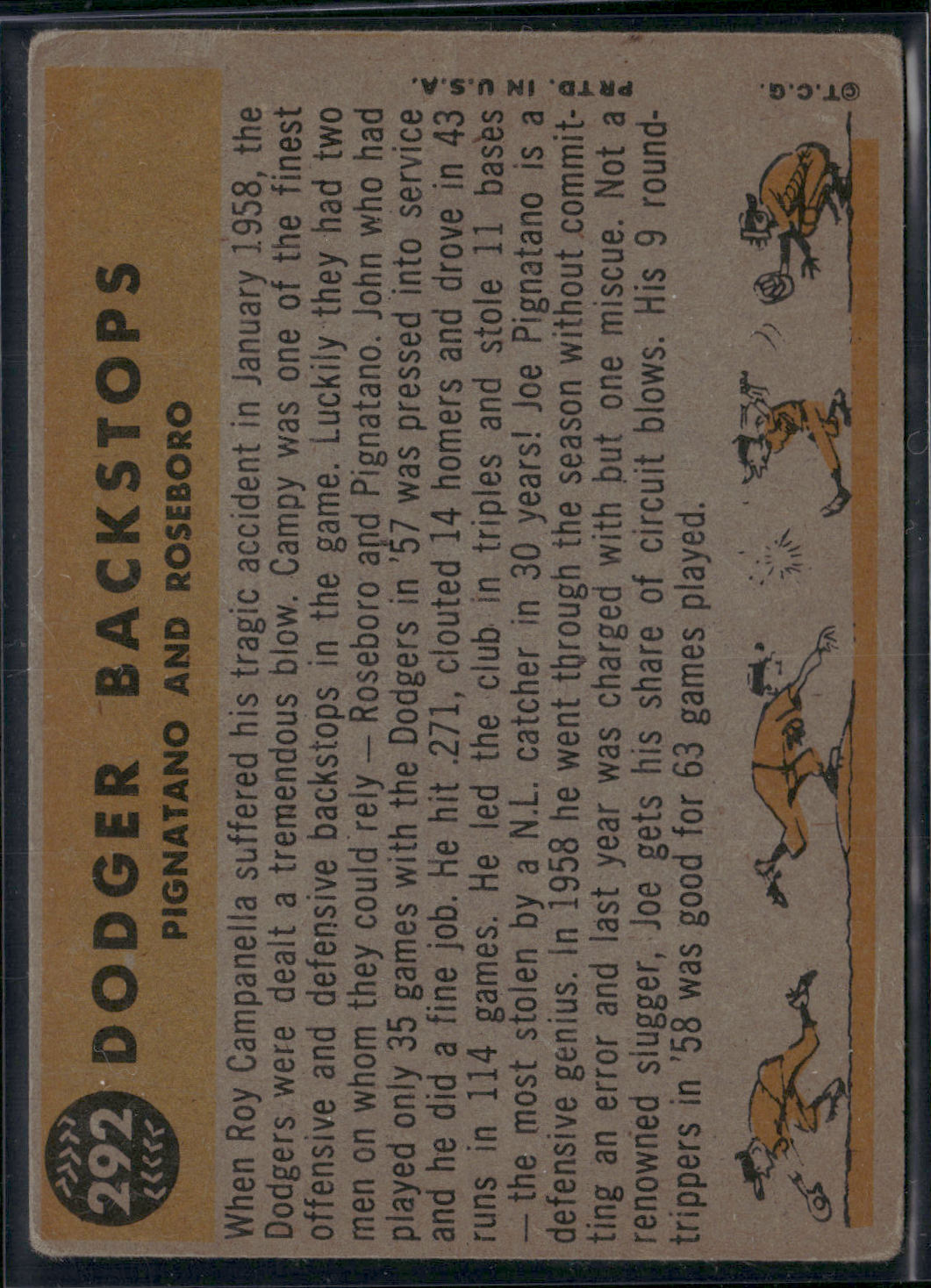 1960 Topps JOHN ROSEBORO/JOE PIGNATANO #292 Dodger Backstops Light Wrinkles (VG)