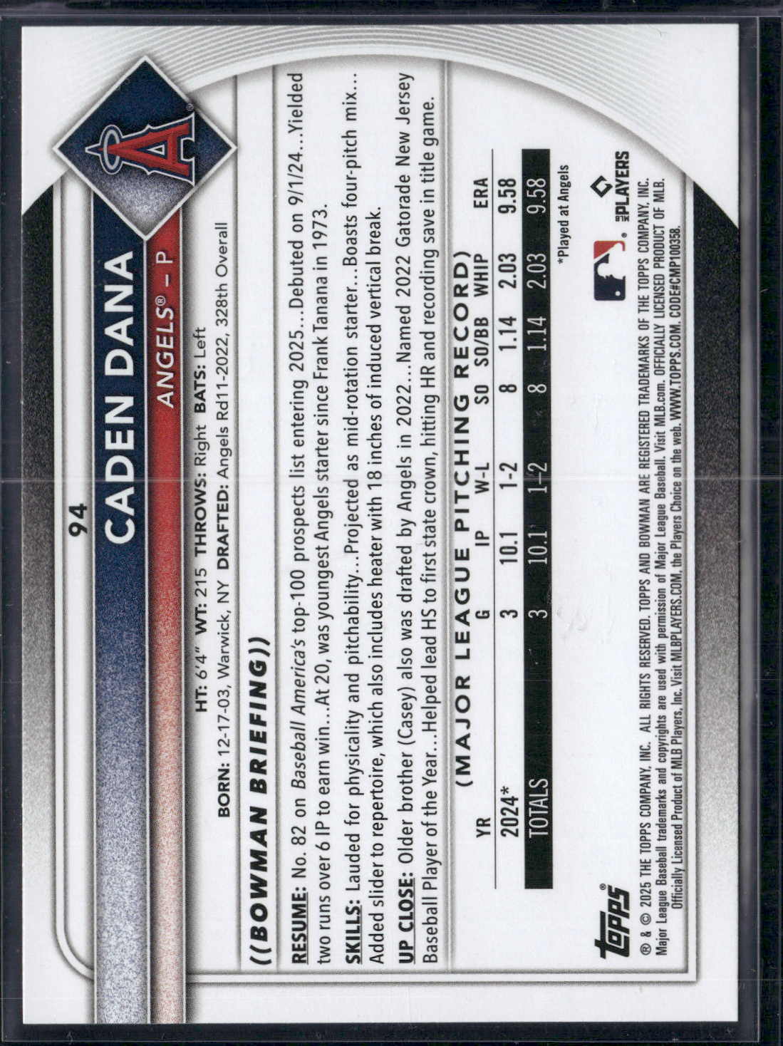 2025 Bowman CADEN DANA Rookie Card RC #94