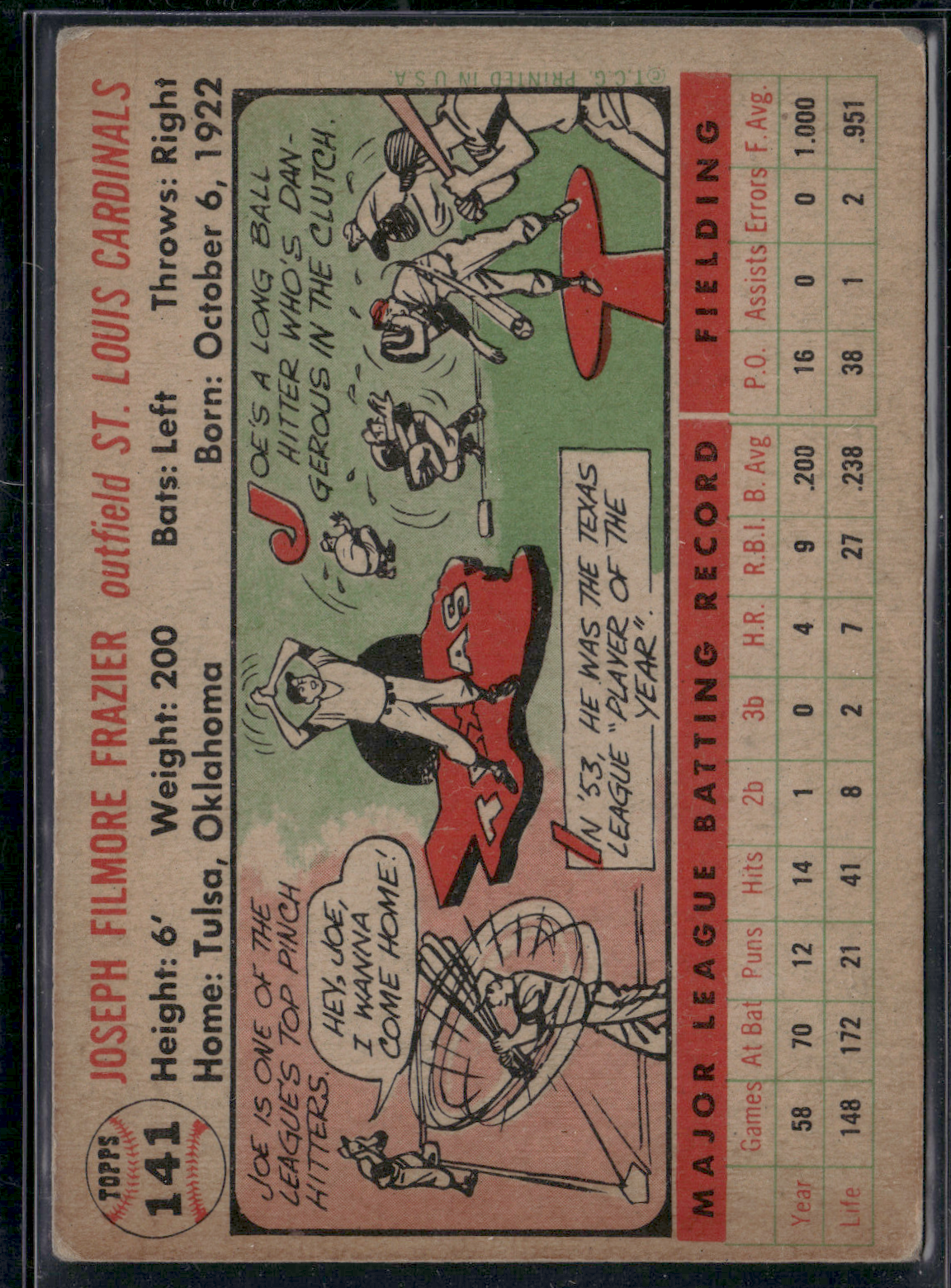 1956 Topps JOE FRAZIER #141 Wrinkling