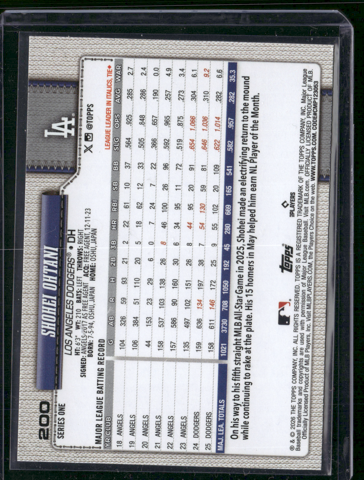 2026 Topps SHOHEI OHTANI #200 (NM)