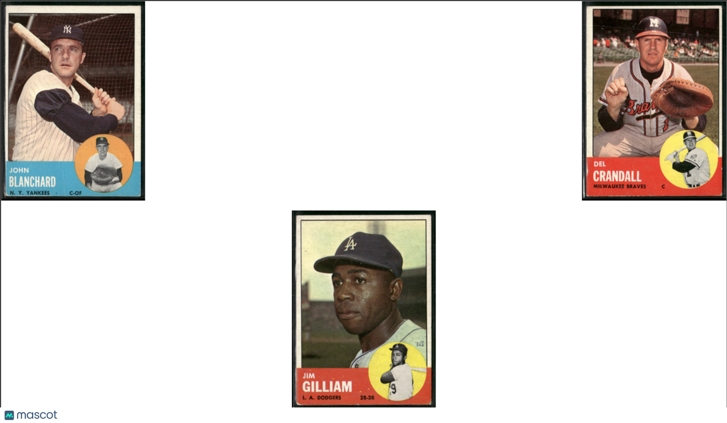 1963 Topps 3 ~ CARDLOT Ink on Back (Poor)