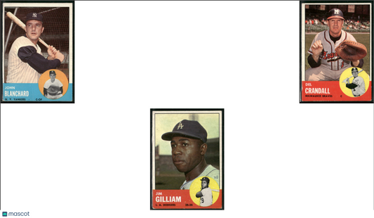 1963 Topps 3 ~ CARDLOT Ink on Back (Poor)