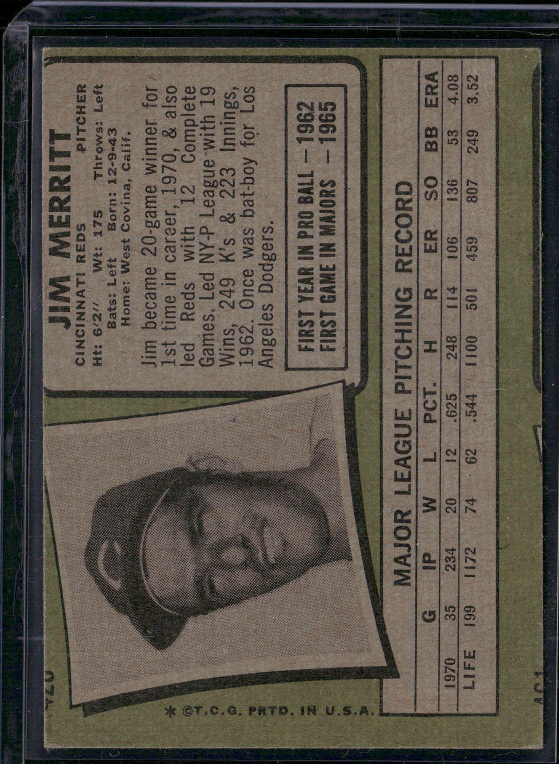 1971 Topps JIM MERRITT #420 (Good -Light scratches, Crease)