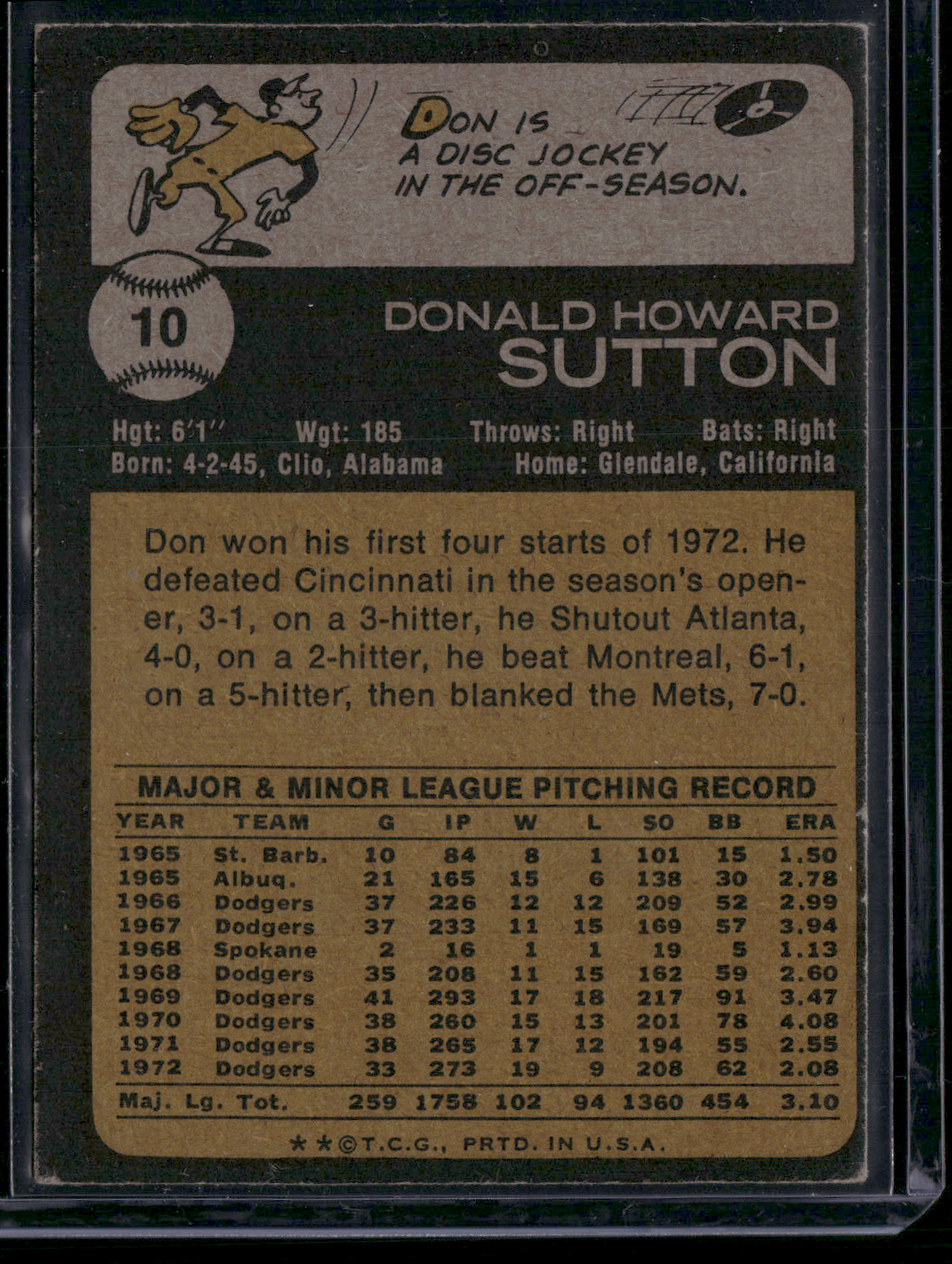 1973 Topps DON SUTTON #10 - Crease