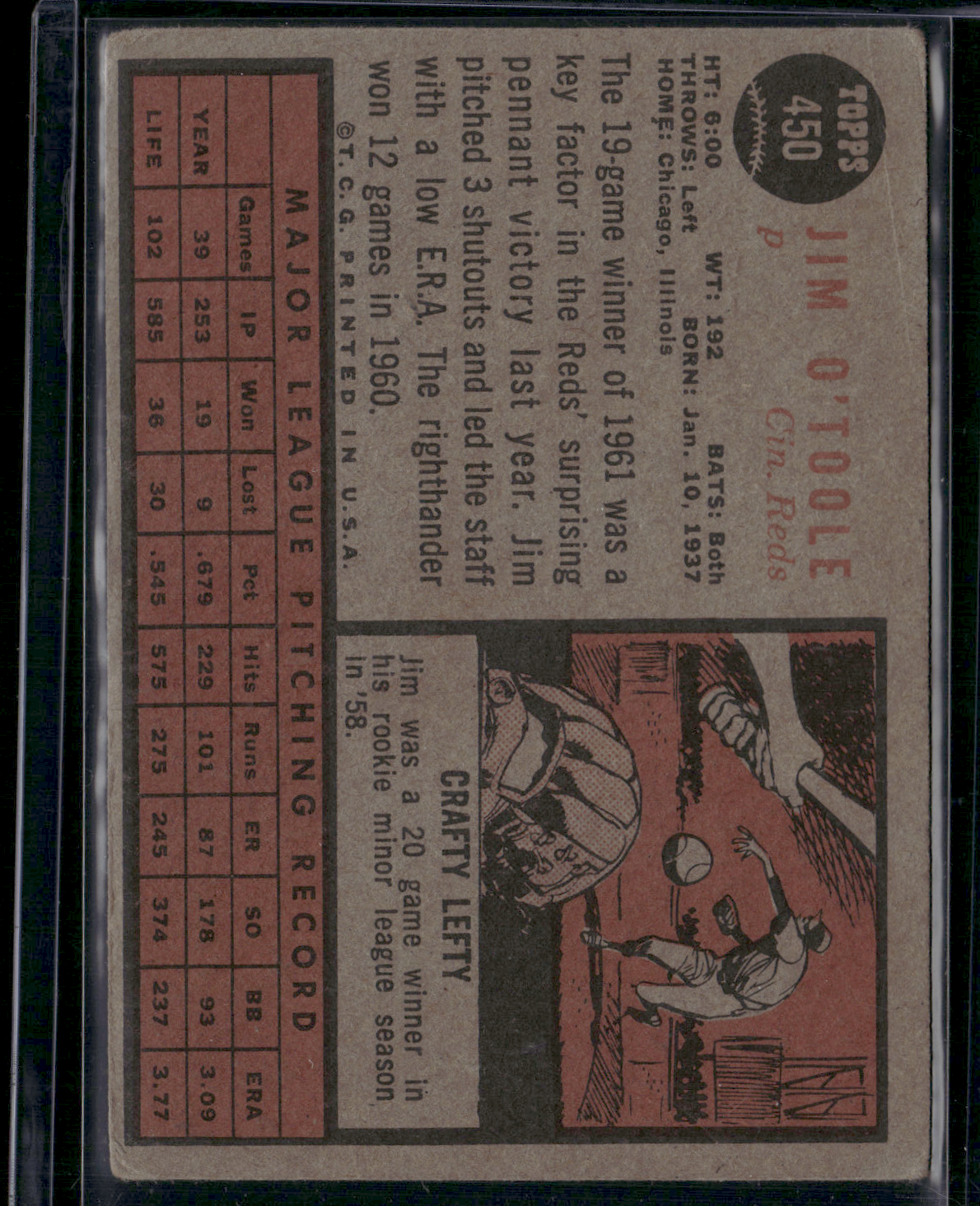 1962 Topps JIM O'TOOLE #450