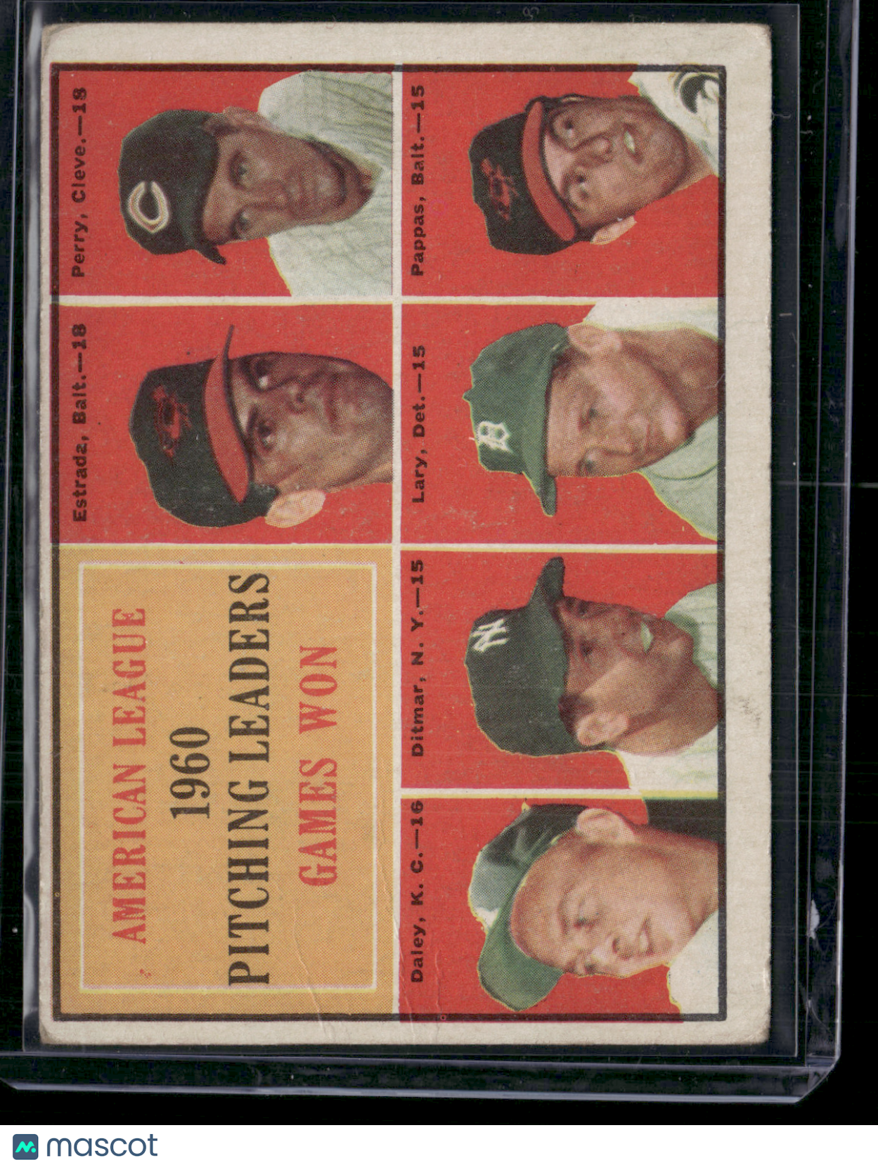 1961 Topps 1960 AL PITCHING LEADERS - GAMES WON#48Estrada/Perry/Daley/Ditmar(VG)