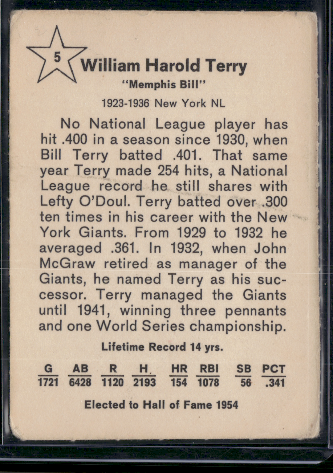 1961 Golden Press BILL TERRY #5 Crease (Good)