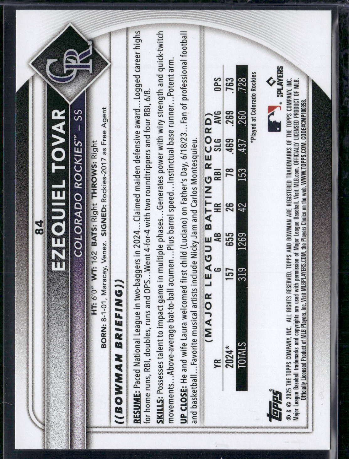 2025 Bowman EZEQUIEL TOVAR #84