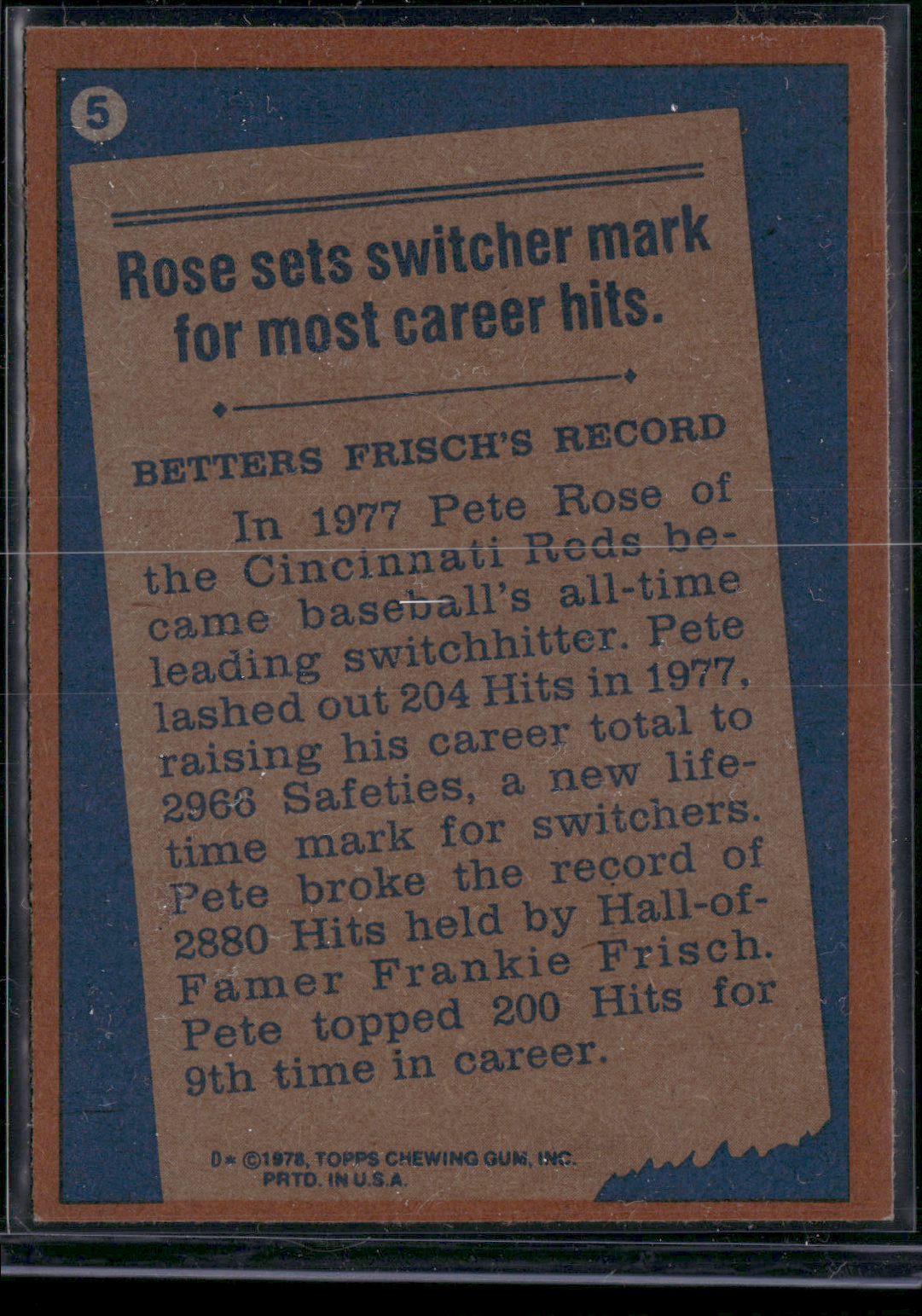 1978 Topps PETE ROSE #5 77 Record Breaker (EX)