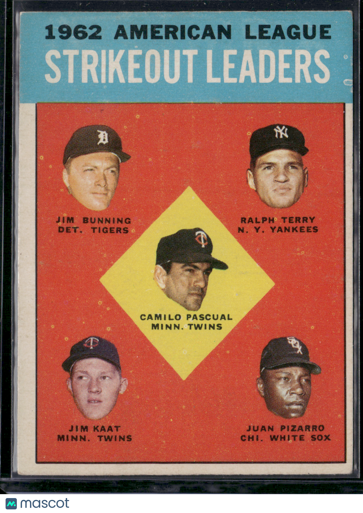 1963 Topps PASCUAL/BUNNING/TERRY/KAAT/PIZARRO#10 1962 AL Strikeout Leaders(Good)