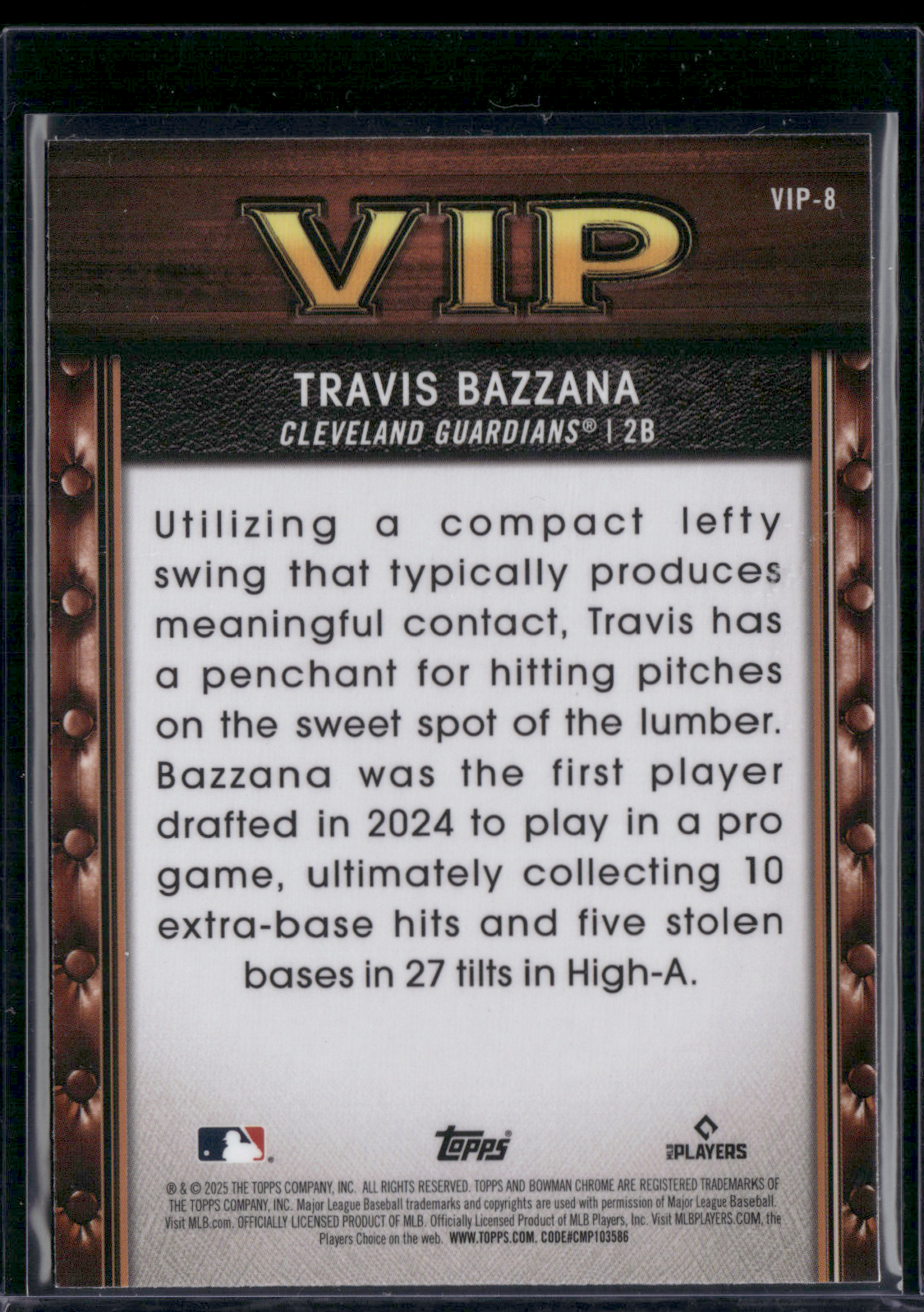 2025 Bowman TRAVIS BAZZANA #VIP-8 Chrome Mojo