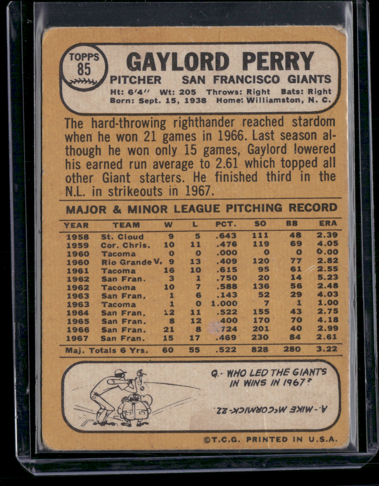 1968 Topps GAYLORD PERRY #85 - Wrinkles