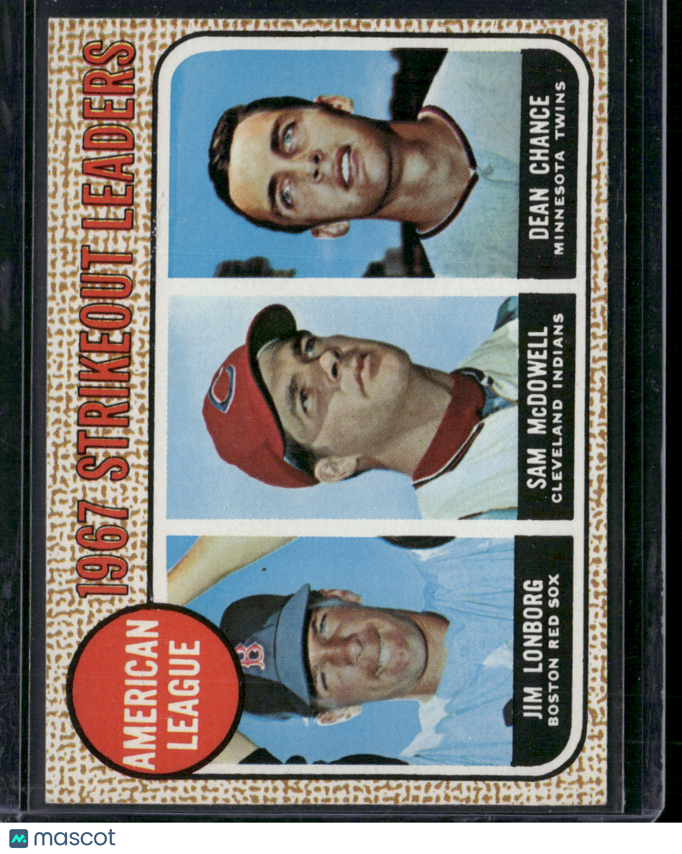 1968 Topps JIM LONBORG/MCDOWELL/CHANCE #12 1967 AL Strikeout Leaders (EX)