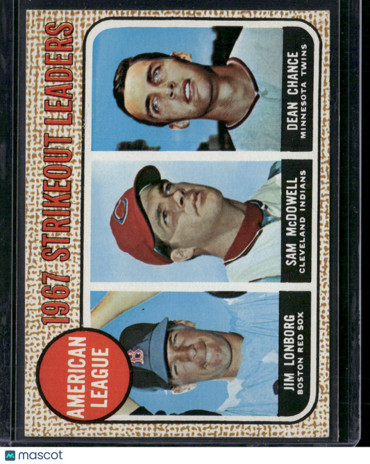 1968 Topps JIM LONBORG/MCDOWELL/CHANCE #12 1967 AL Strikeout Leaders (EX)
