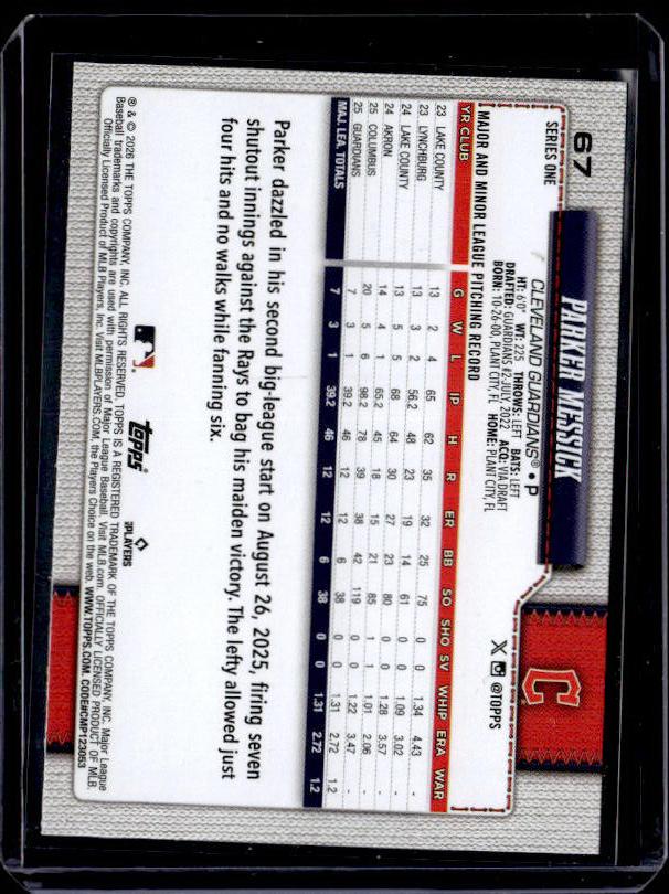 2026 Topps Series 1 PARKER MESSICK #67 Rookie RC