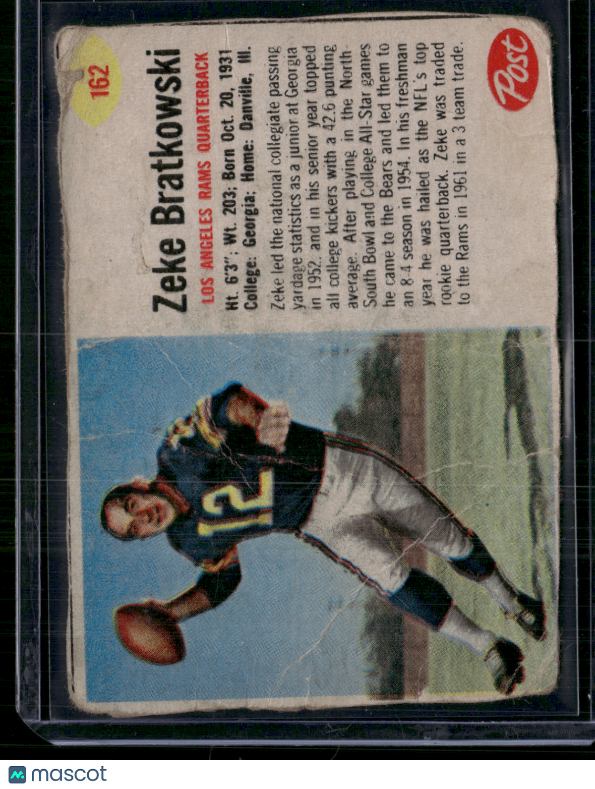 1962 Cereal Box ZEKE BRATKOWSKI #162 Hand Cut Pencil on Back Wrinkles (Good)