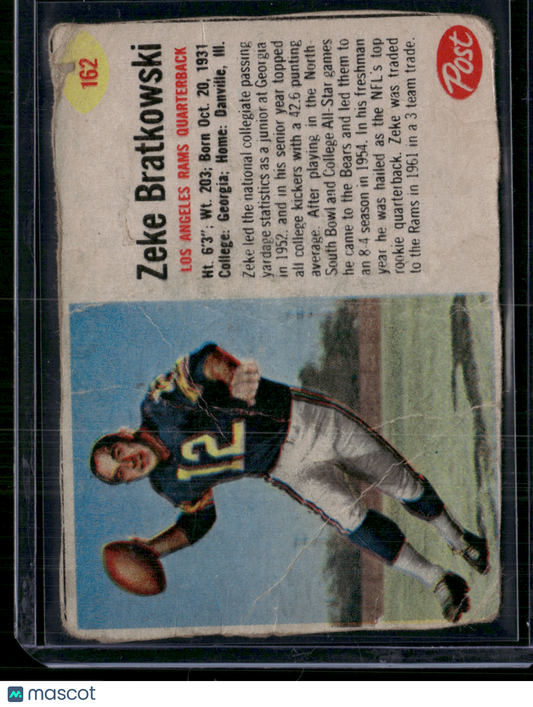 1962 Cereal Box ZEKE BRATKOWSKI #162 Hand Cut Pencil on Back Wrinkles (Good)