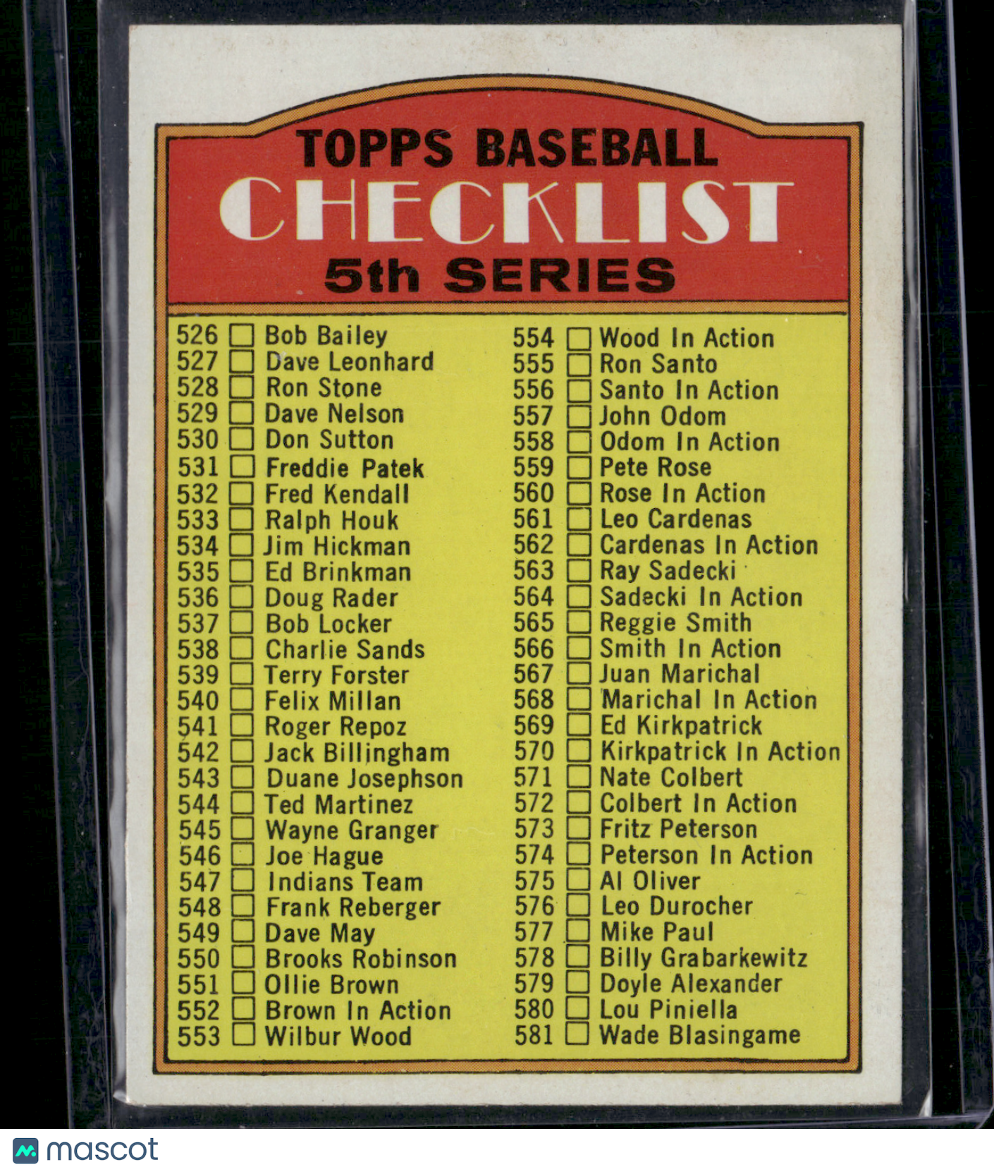 1972 Topps CHECKLIST 5TH SERIES #478 (VG-EX)