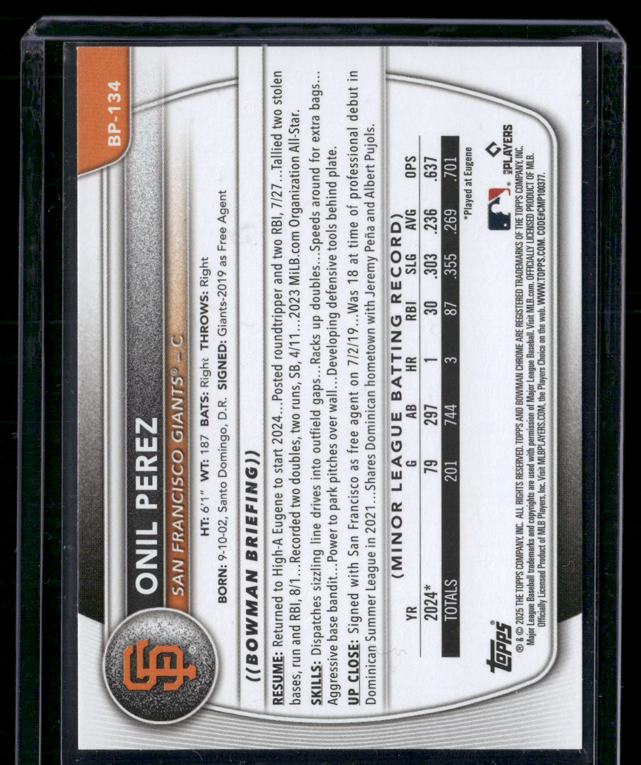 2025 Bowman ONIL PEREZ #BP-134 1st Bowman