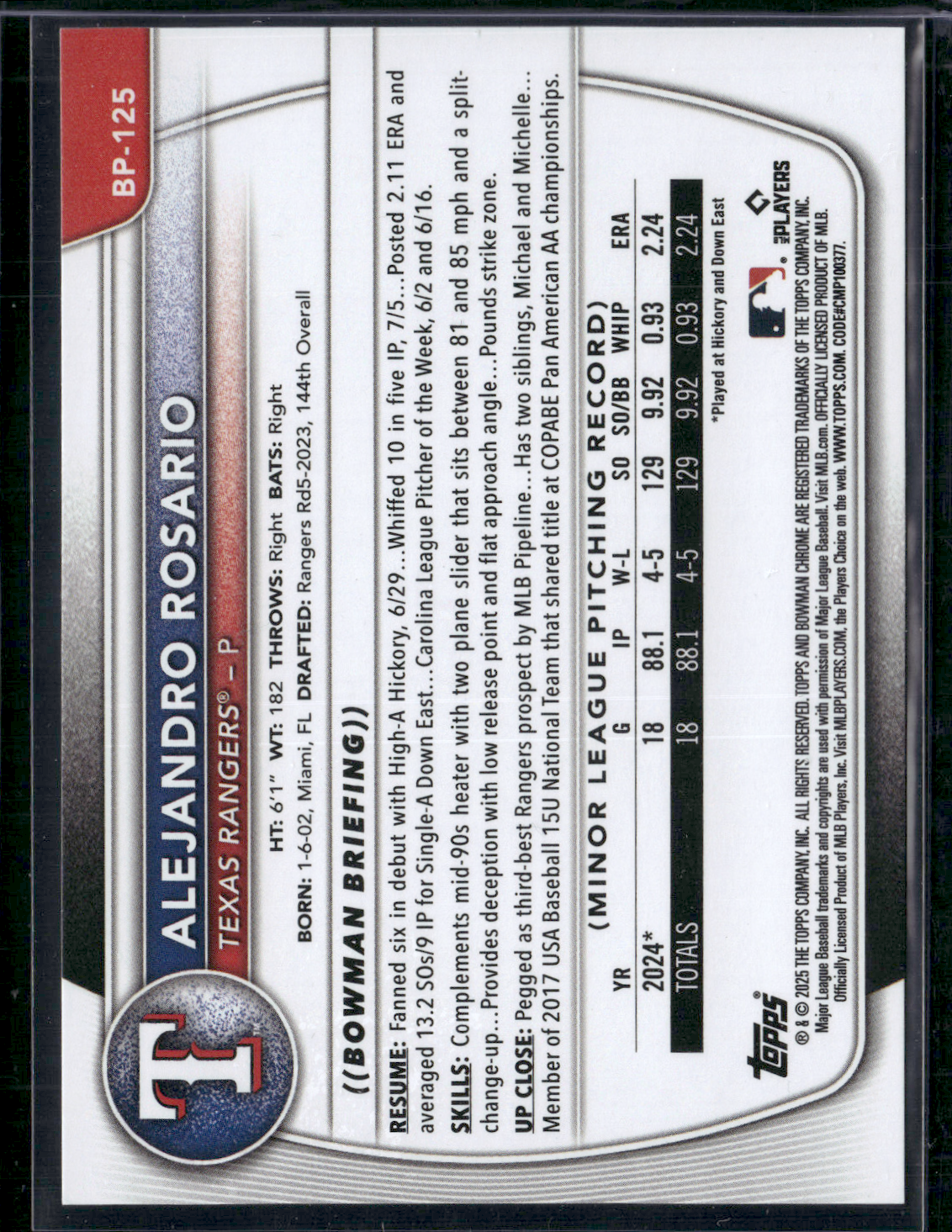 2025 Bowman ALEJANDRO ROSARIO #BP-125 1st Bowman