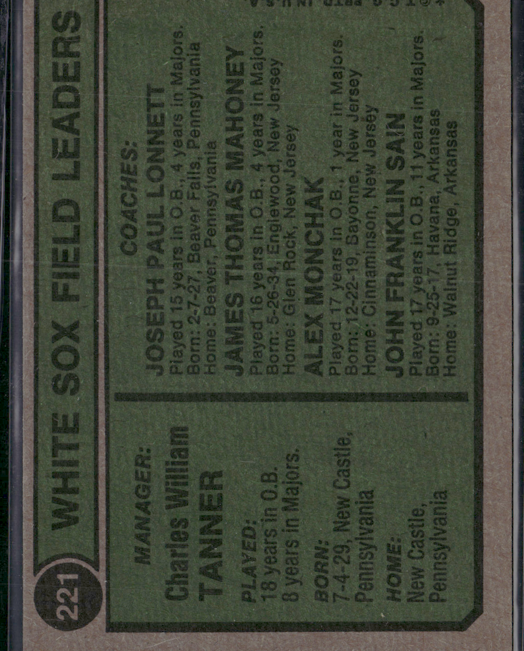 1974 Topps CHUCK TANNER #221 Surface Dimple (EX)