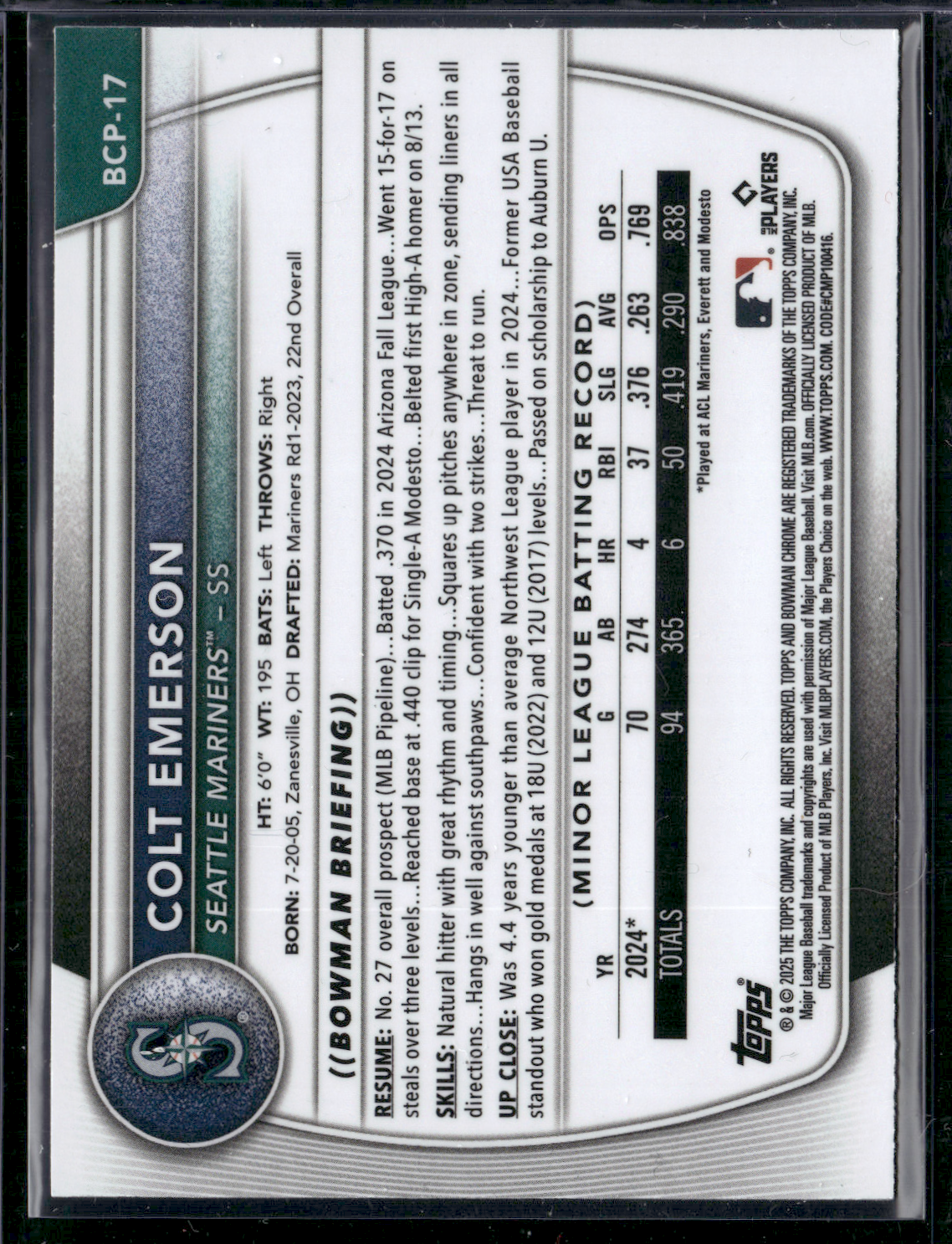 2025 Bowman COLT EMERSON #BCP-17 Chrome