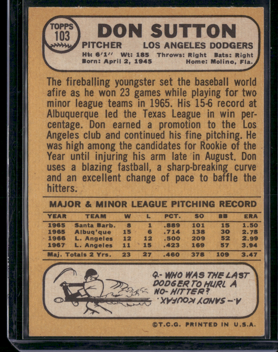 1968 Topps DON SUTTON #103
