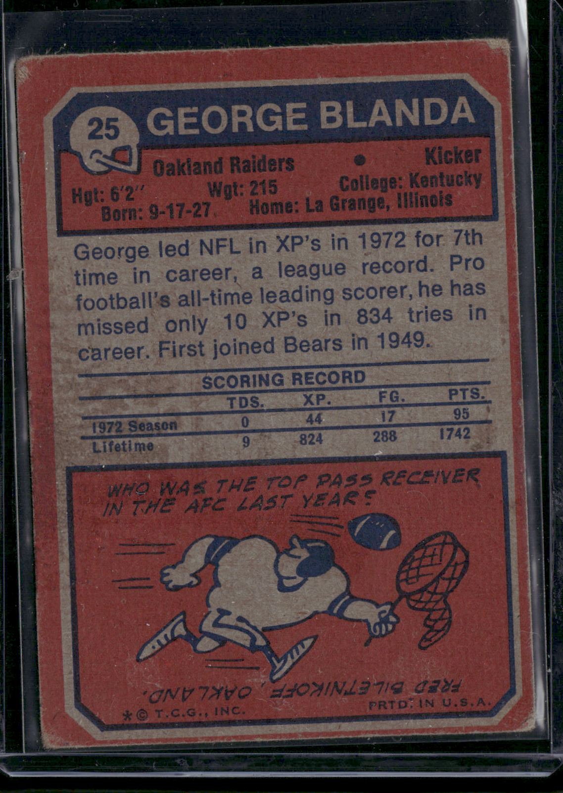 1973 Topps GEORGE BLANDA #25 Wrinkles (Good)