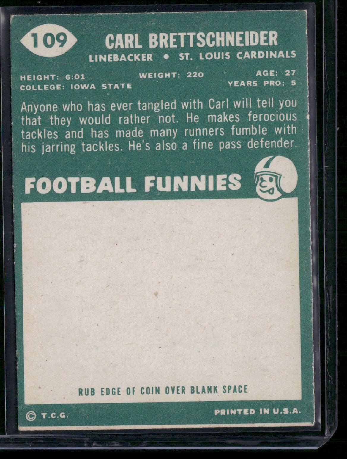 1960 Topps CARL BRETTSCHNEIDER #109 Light Wax Stain (VG/EX-EX)