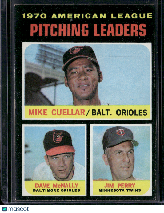 1971 Topps MIKE CUELLAR/DAVE MCNALLY/JIM PERRY #69 1970 AL Pitching Leaders (VG)