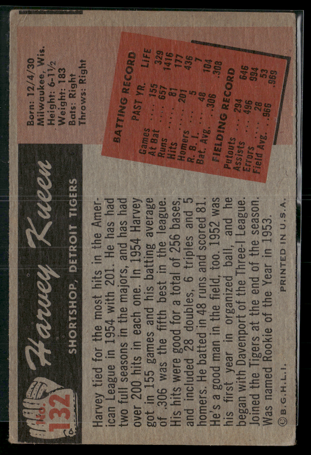 1955 Bowman HARVEY KUENN #132 Wrinkle (VG)
