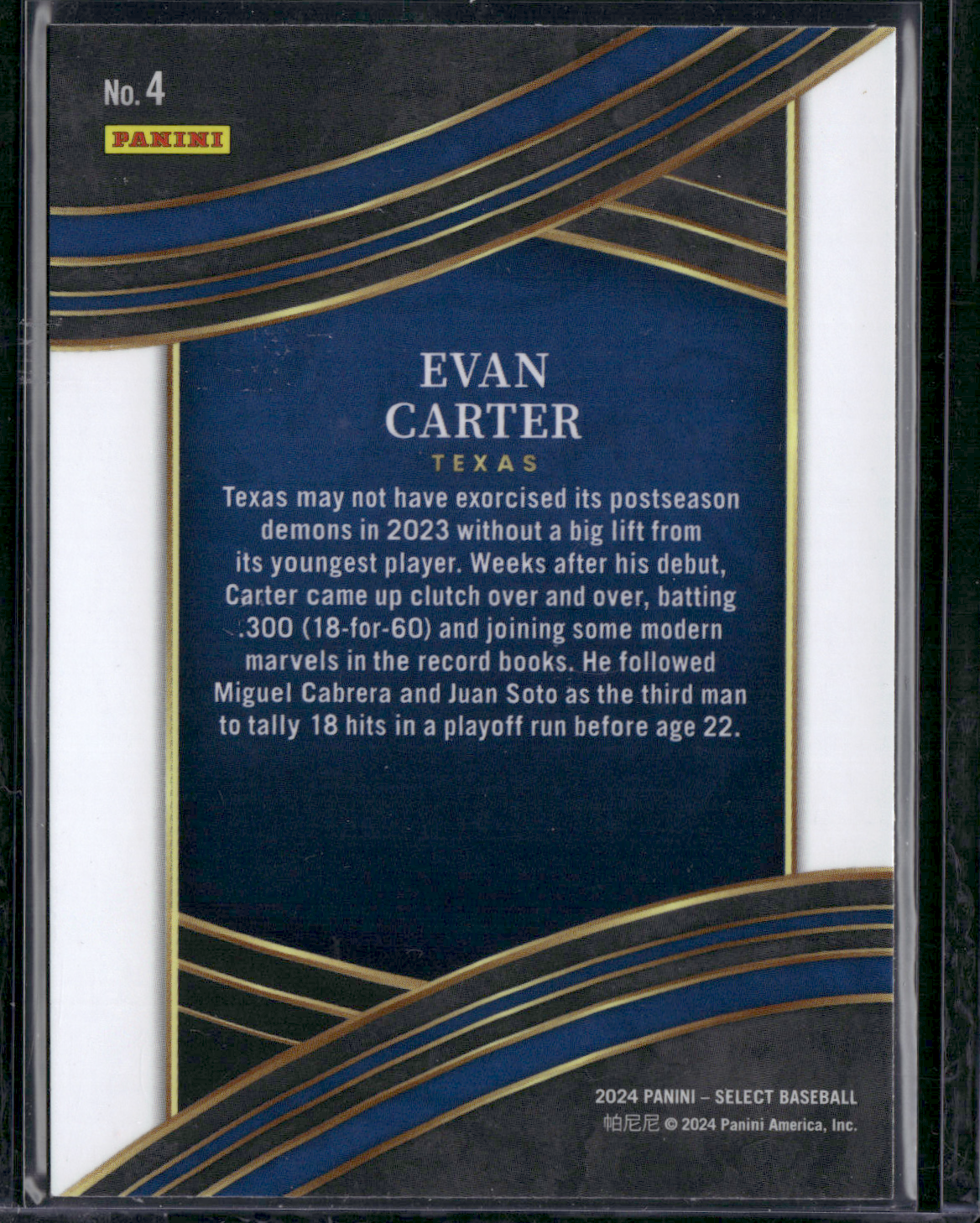 2024 Select Baseball EVAN CARTER #4 Numbers Rookie RC