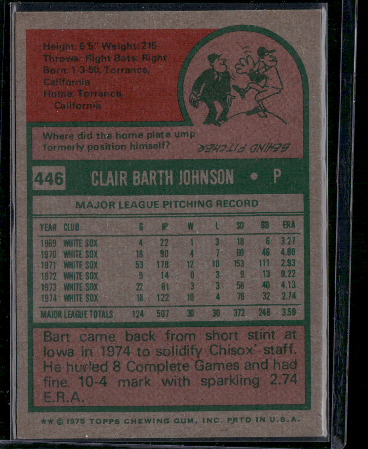 1975 Topps BART JOHNSON #446 (VG-EX)