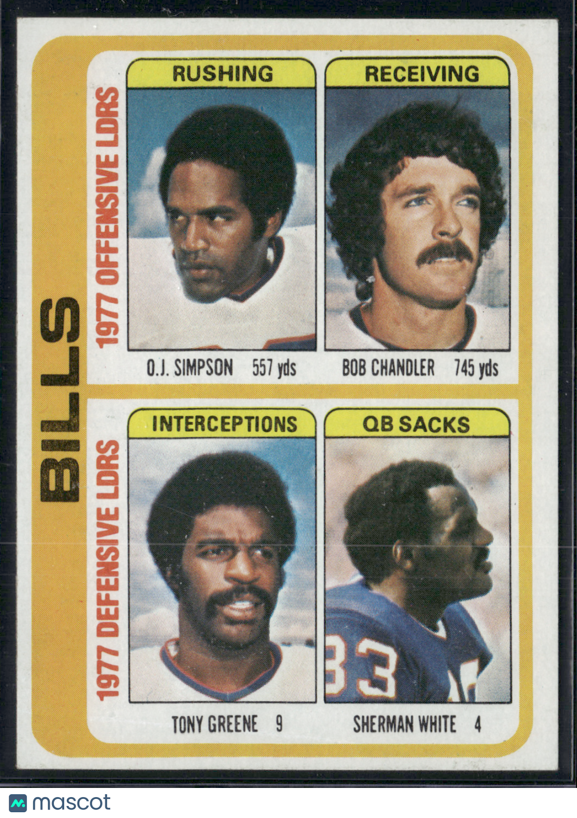1978 Topps BILLS TEAM LEADERS - O.J. SIMPSON #503 Ink on Back (EX/MT)