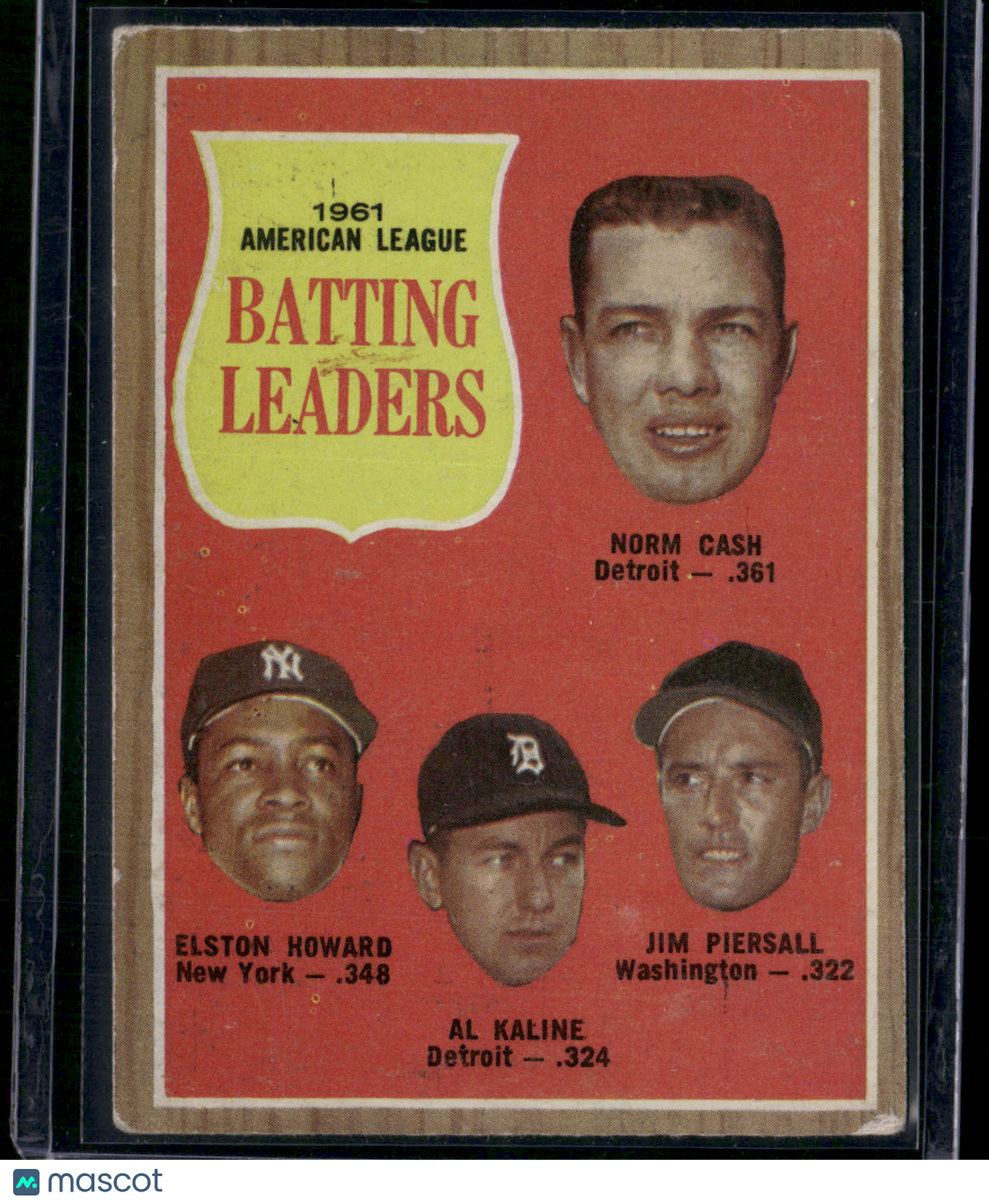 1962 Topps AL KALINE/CASH/HOWARD/PIERSALL #51 1961 AL Batting Leaders(Good-VG)