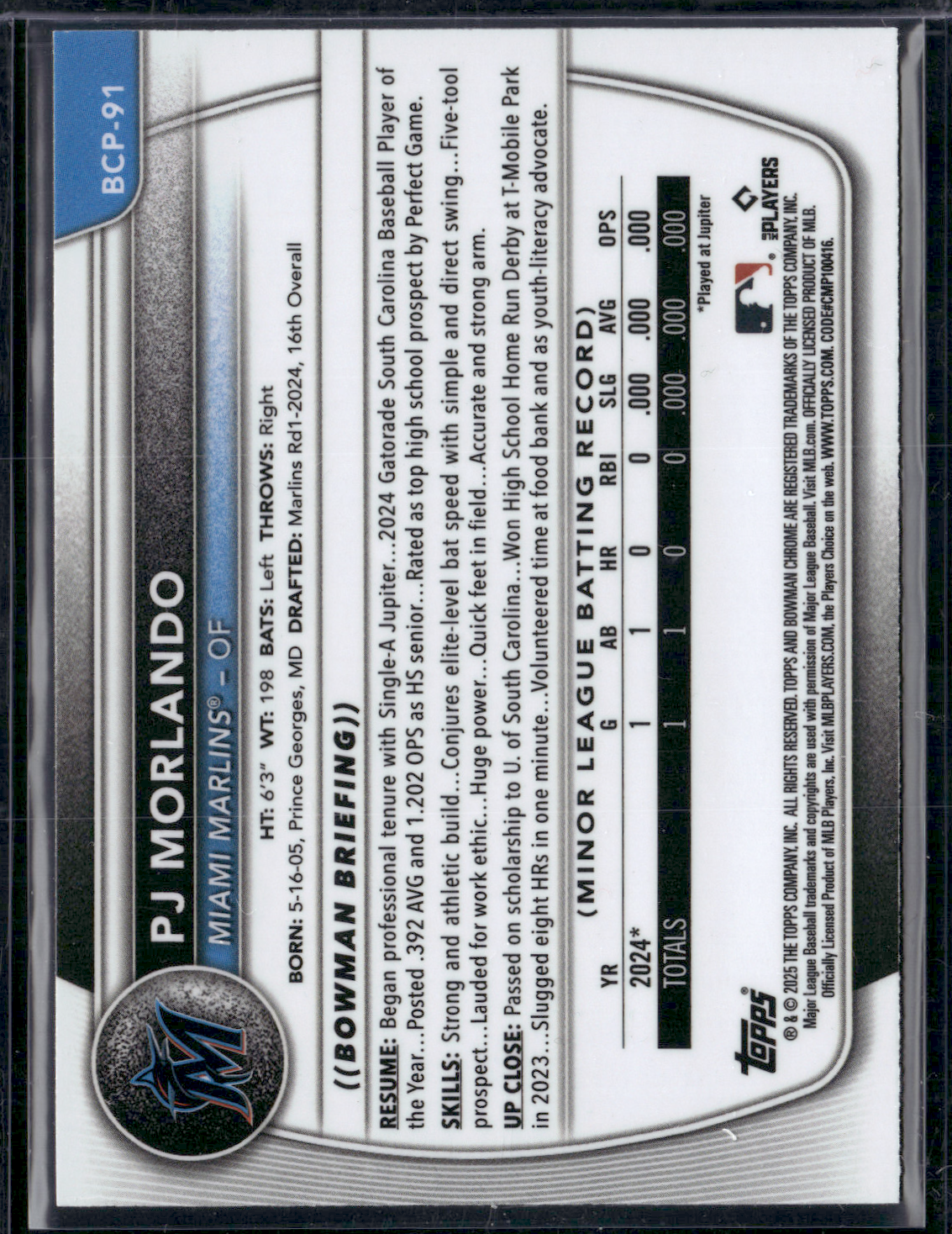 2025 Bowman PJ MORLANDO #BCP-91 1st Bowman CHROME