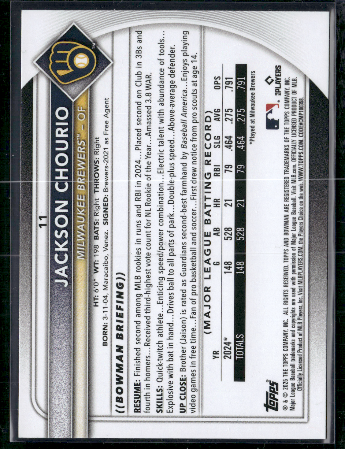 2025 Bowman JACKSON CHOURIO #11