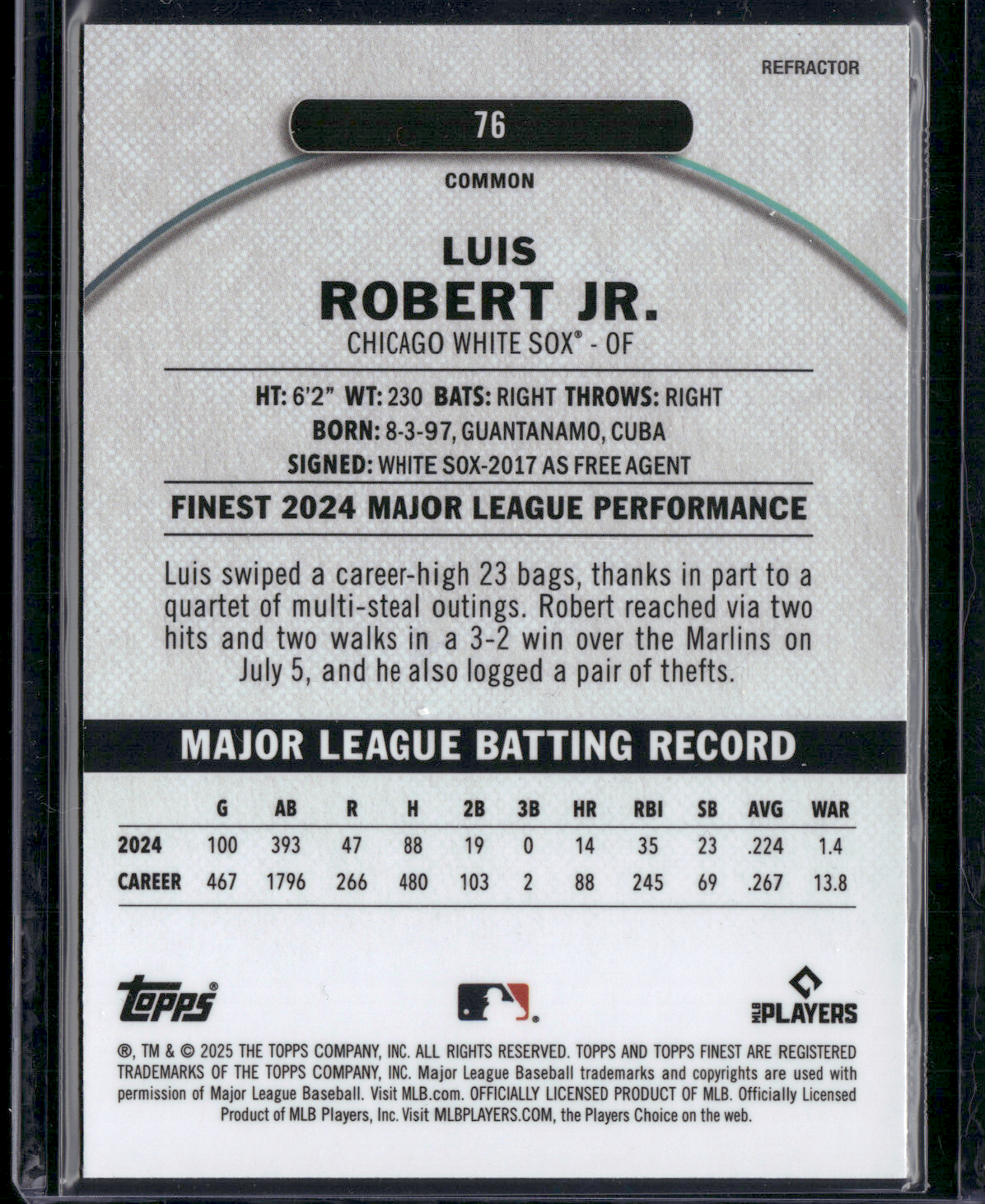 2025 Finest LUIS ROBERT JR #76 Common Rainbow Refractor