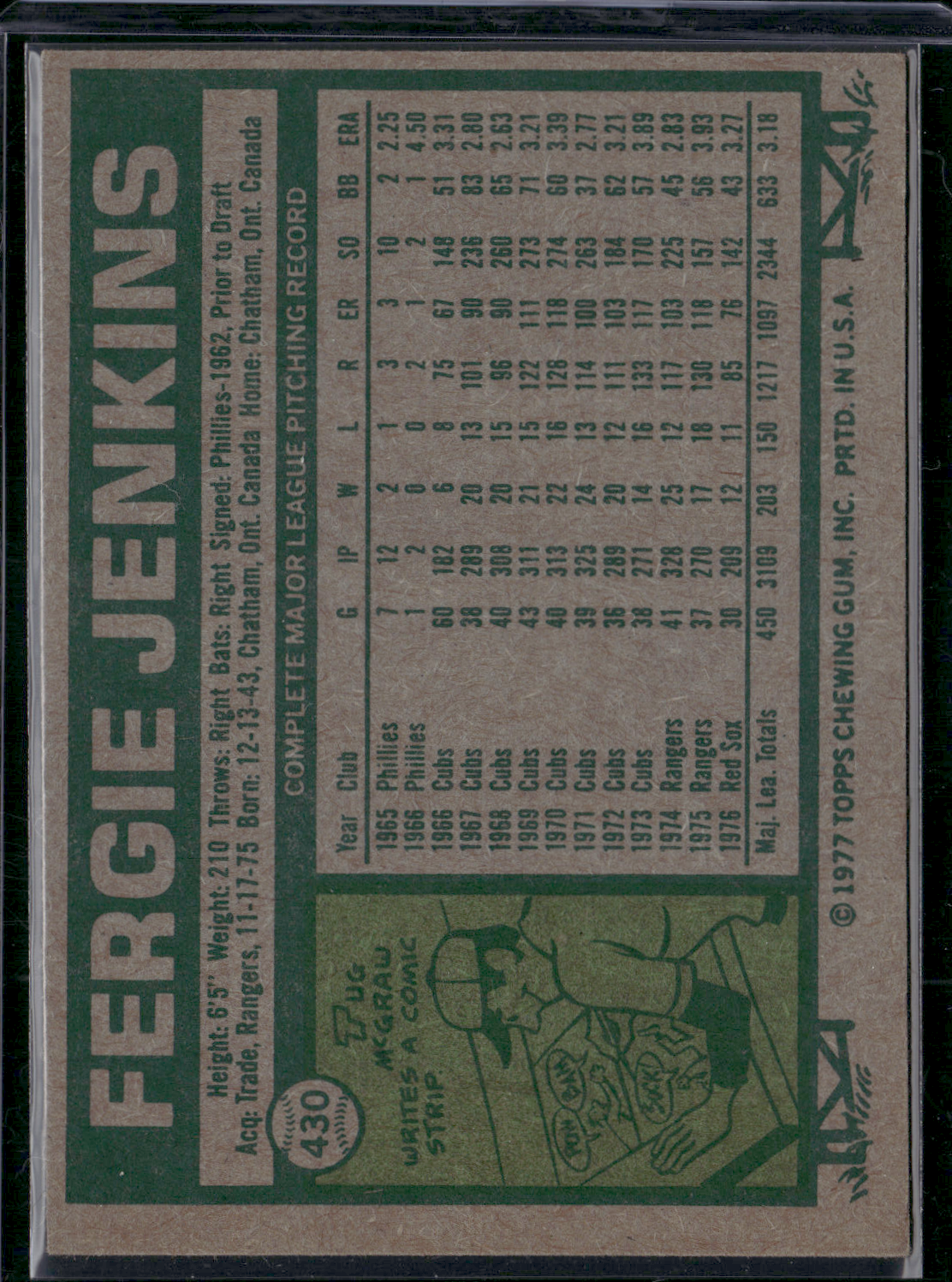 1977 Topps FERGIE JENKINS #430 (EX)
