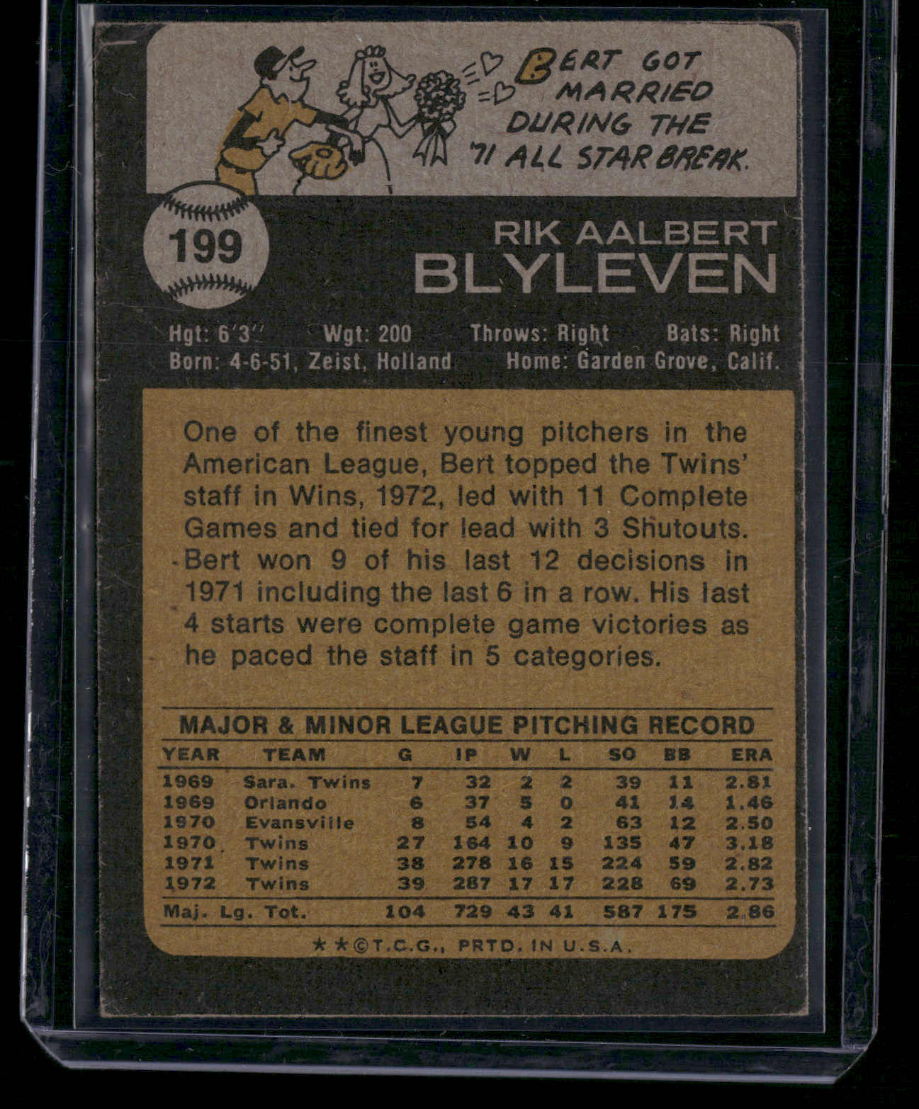 1973 Topps BERT BLYLEVEN #199