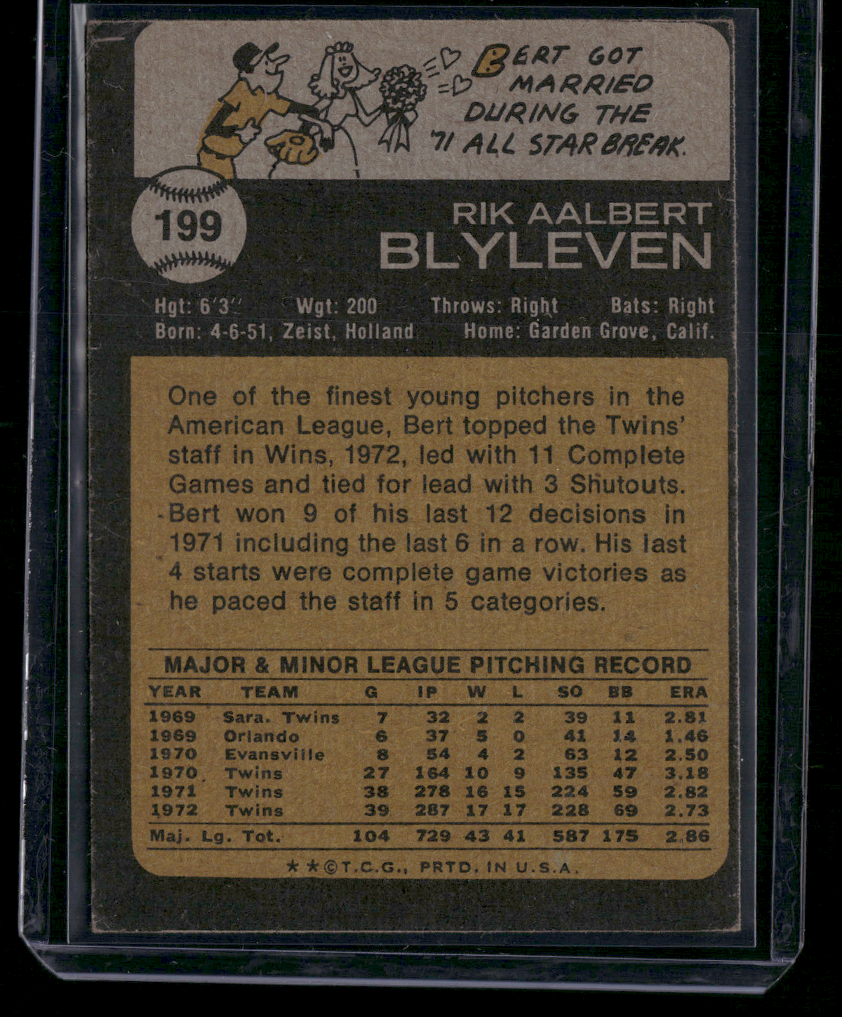 1973 Topps BERT BLYLEVEN #199